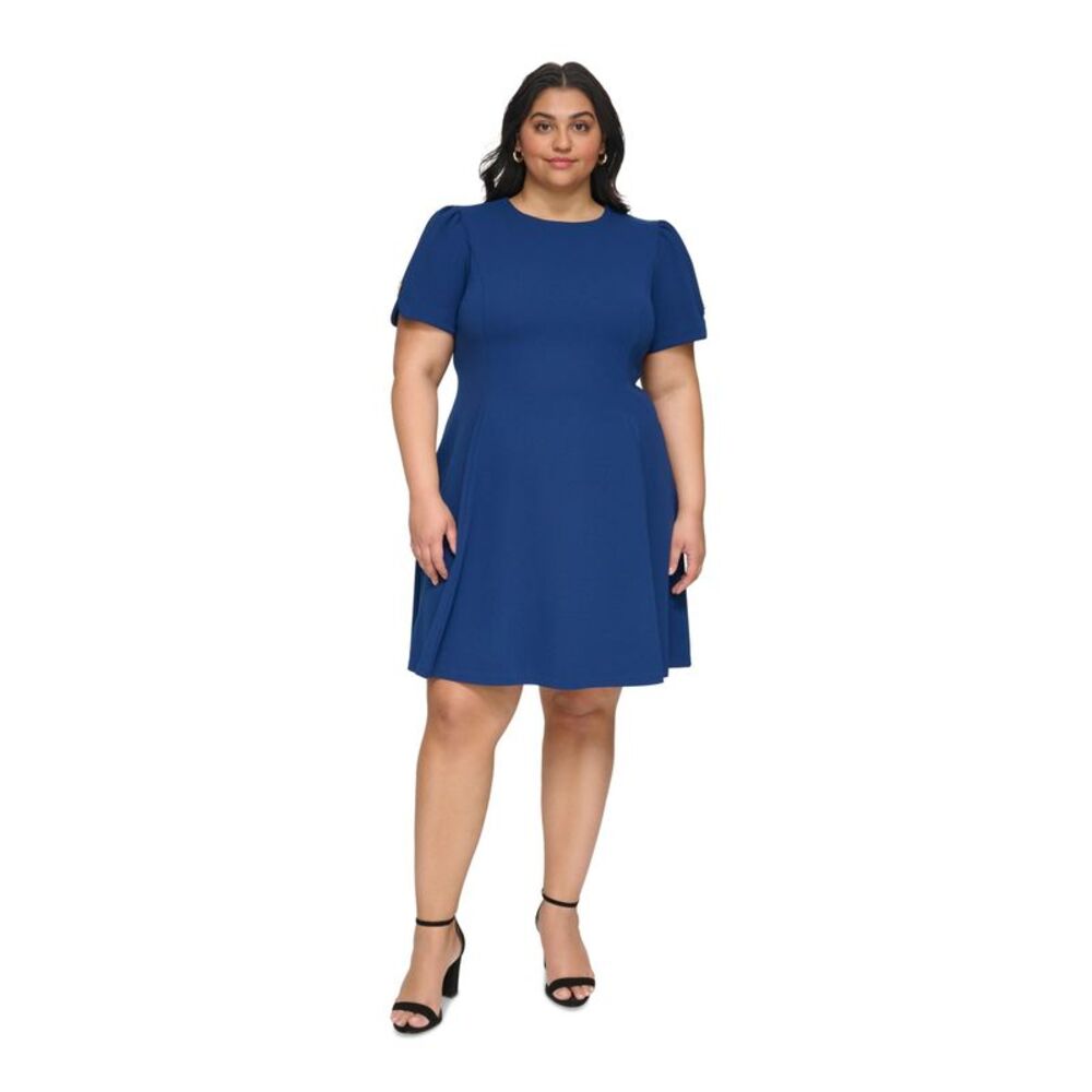 DKNY Royal Blue Short-Sleeve Fit-and-Flare Mini Dress